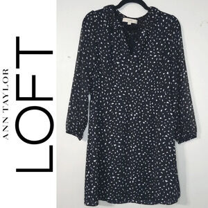 LOFT Black White Patterned Fit & Flare Dress, 4P